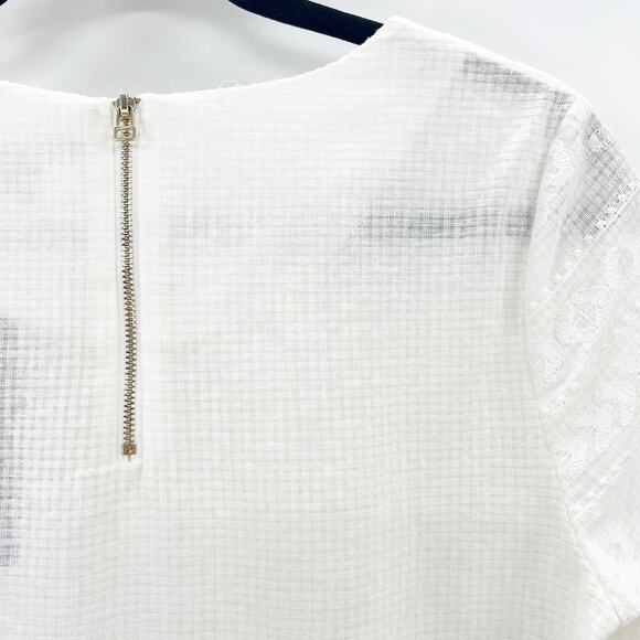 NWT Color Block Women's White Short Sleeve Semi Sheer Blouse Top Size M - Picture 3 of 7